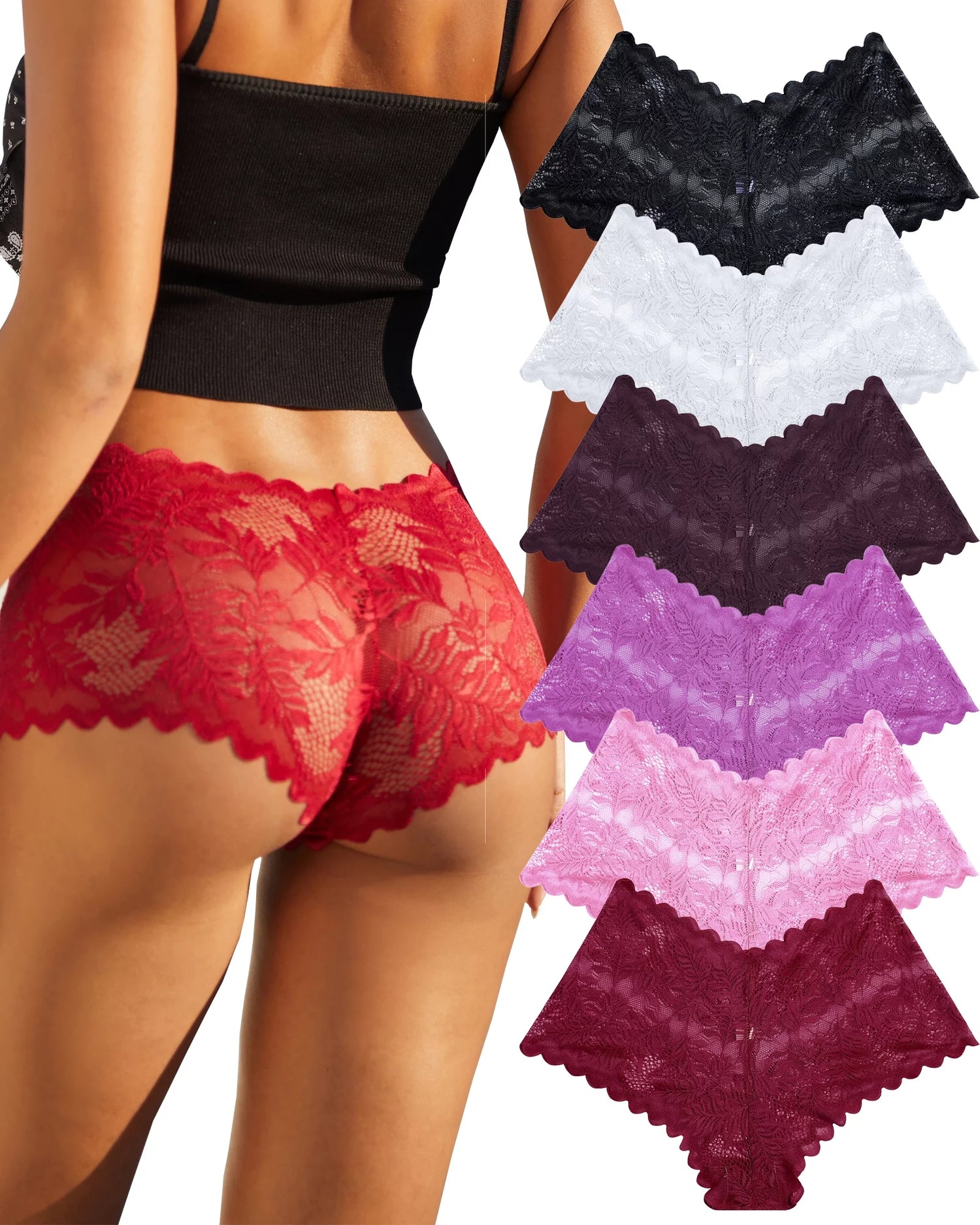 6 Pack Lace Underwear for Women Invisible Briefs Embroidery Floral Panties S-XL