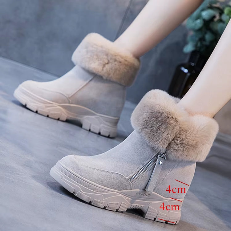 Women Snow Boots Winter Shoes Warm Plush Hidden Heel Ankle Boots for Woman Zip Shoes Genuine Leather Ladies Black Winter Boot