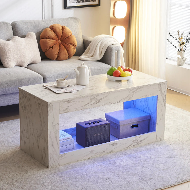 LED Coffee Table with 1 Drawers, High Gloss Cocktail Table Accent Furniture for Living Room 43.3" Black