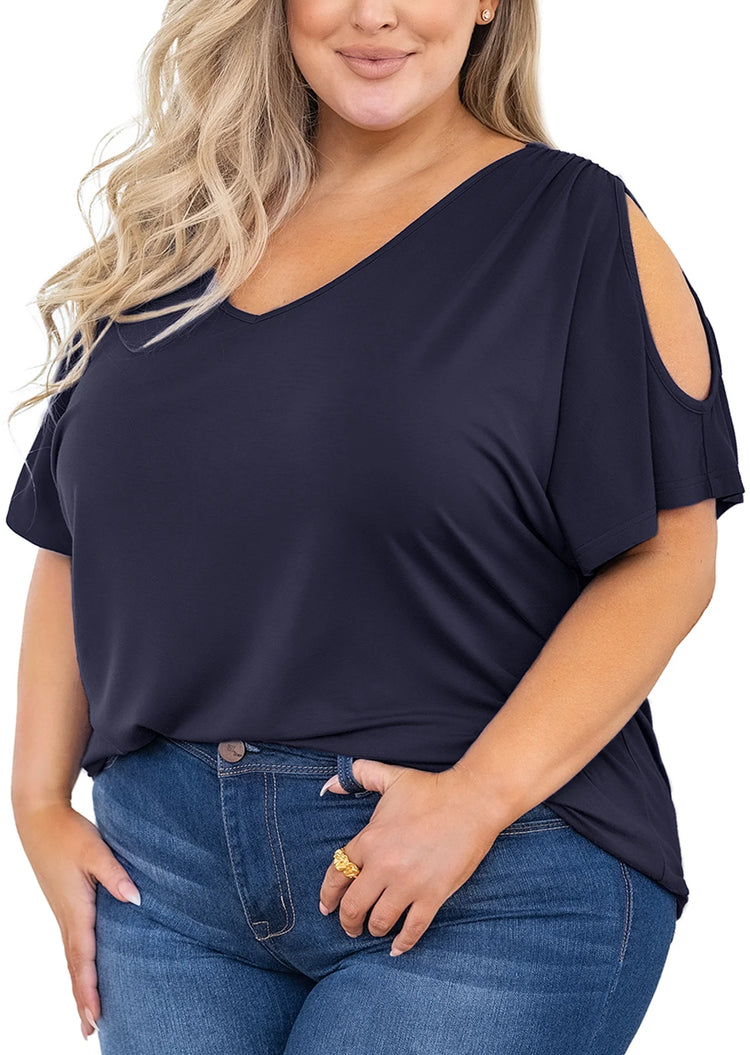 plus Size Tunic for Women Cold Shoulder Top Dark Green 2X Blouse Short Sleeve Clothing V Neck Shirts Summer Clothes