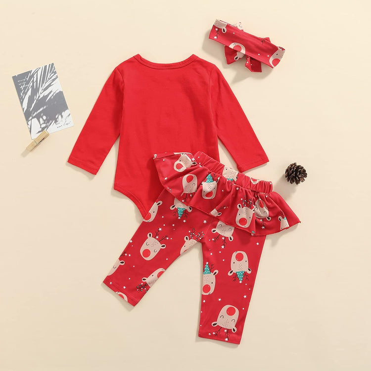 My First Christmas Toddler Baby Girl Boy Clothes Xmas Deer Outfit Striped Top T-Shirt Pant Trousers Girl Clothes Winter (My 1St Christmas, 3-6 Months)