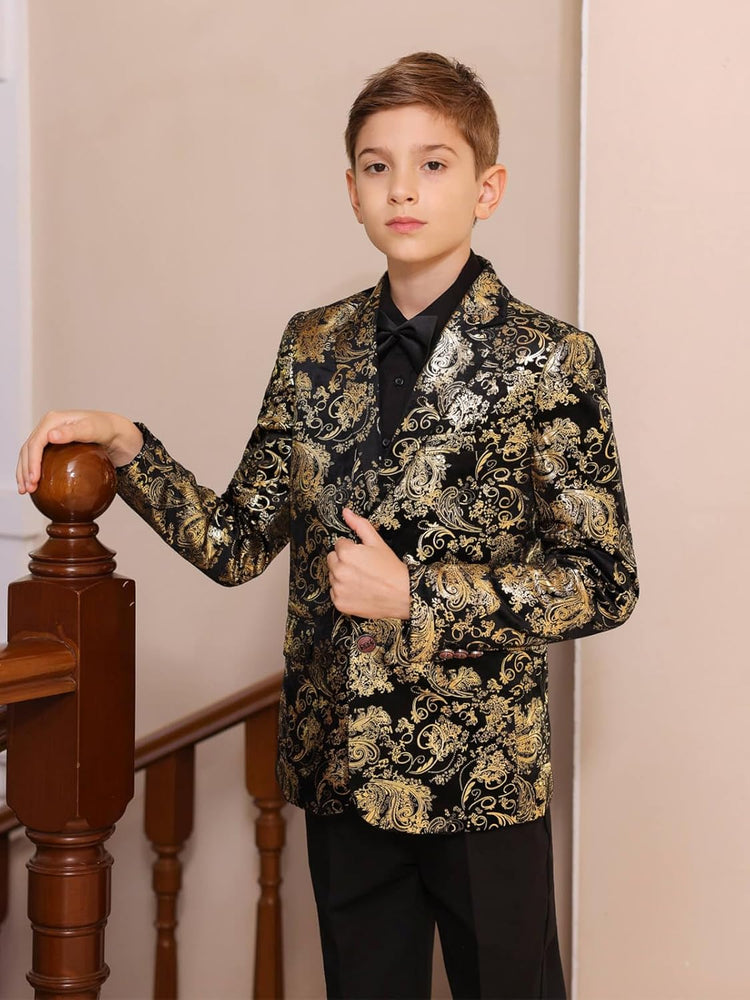 Boys Jacquard Suit Slim Fit Tuxedo Suits Jacquard Notch Lapel Tux Jacket Pants Party Formal Wear