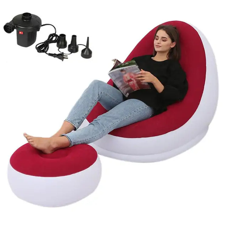 Inflatable Lazy Sofa Deck Chair & Foot Stool 2 PC Set.