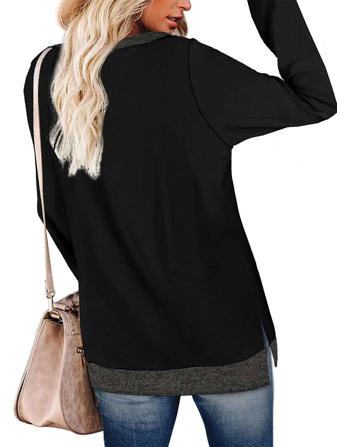 Sweatshirt for Women Long Sleeve Shirts Tunic Tops Color Block Crewneck Sweatshirts Side Split