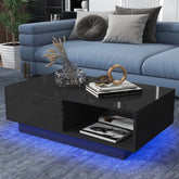 LED Coffee Table with 4 Drawers Center Cocktail Side Table Black High Gloss Finish.