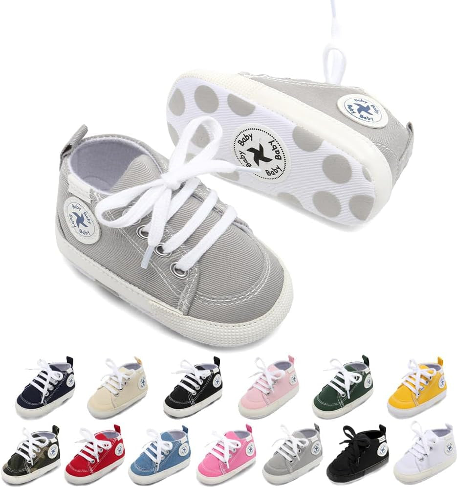 Baby Girls Boys Shoes Soft Anti-Slip Sole Newborn First Walkers High Top Canvas Denim Unisex Infant Sneaker