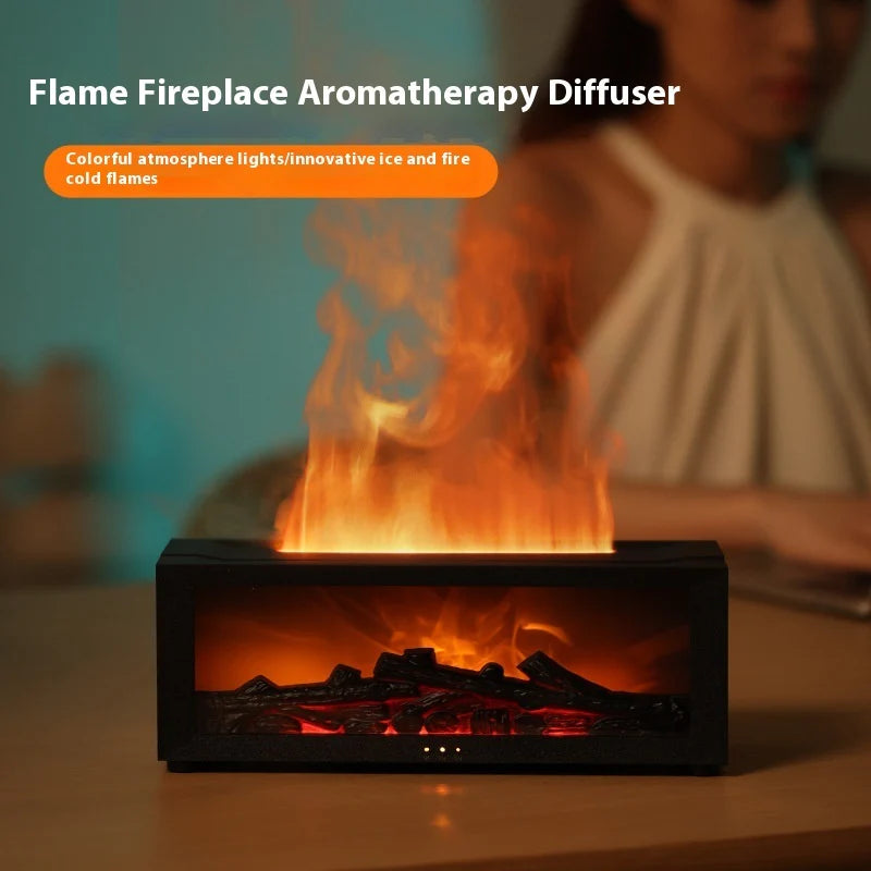 New Flame Aromatherapy Machine Colorful Essential Oil Diffuser Home Large Fog Volume Flame Humidifier 3D Flame Fireplace Machine.