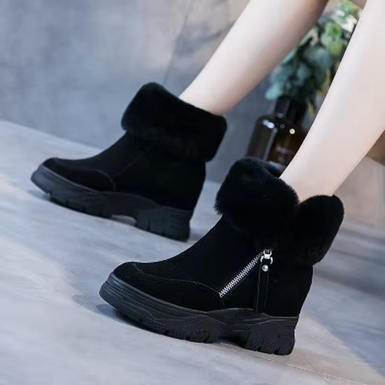 Women Snow Boots Winter Shoes Warm Plush Hidden Heel Ankle Boots for Woman Zip Shoes Genuine Leather Ladies Black Winter Boot