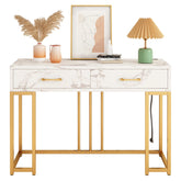 Console Table Modern Entryway with Storage Drawers Outlets USB, Narrow Faux Marble Sofa Coffee Desk, Home Furniture Decor Indoor,Gold & White