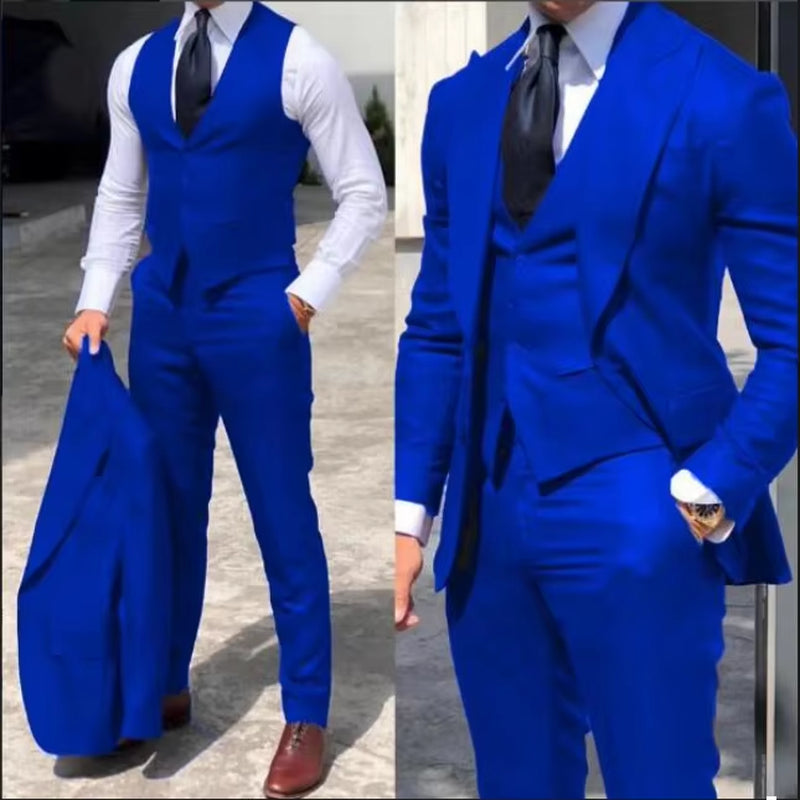 Classy Wedding Tuxedos Suits Slim Fit Bridegroom for Men 3 Pieces Groomsmen Suit Male Cheap Formal Business (Jacket+Vest+Pants）