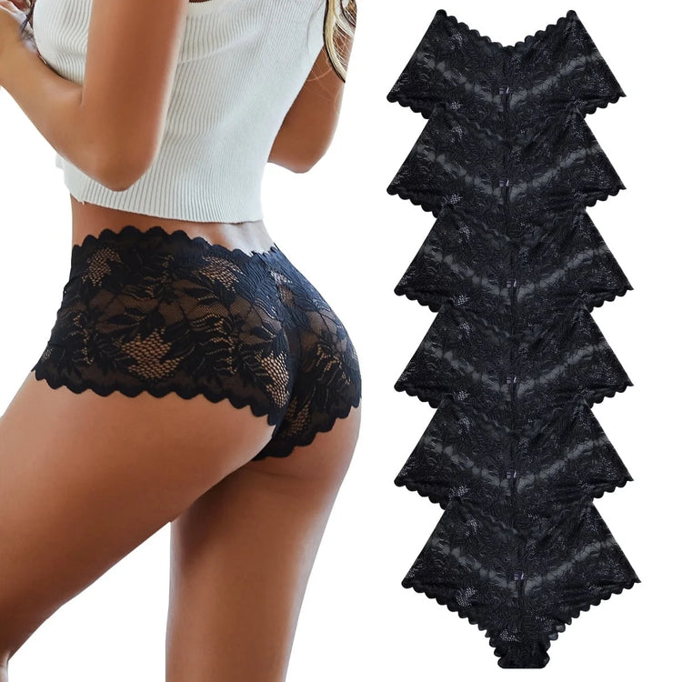 6 Pack Lace Underwear for Women Invisible Briefs Embroidery Floral Panties S-XL