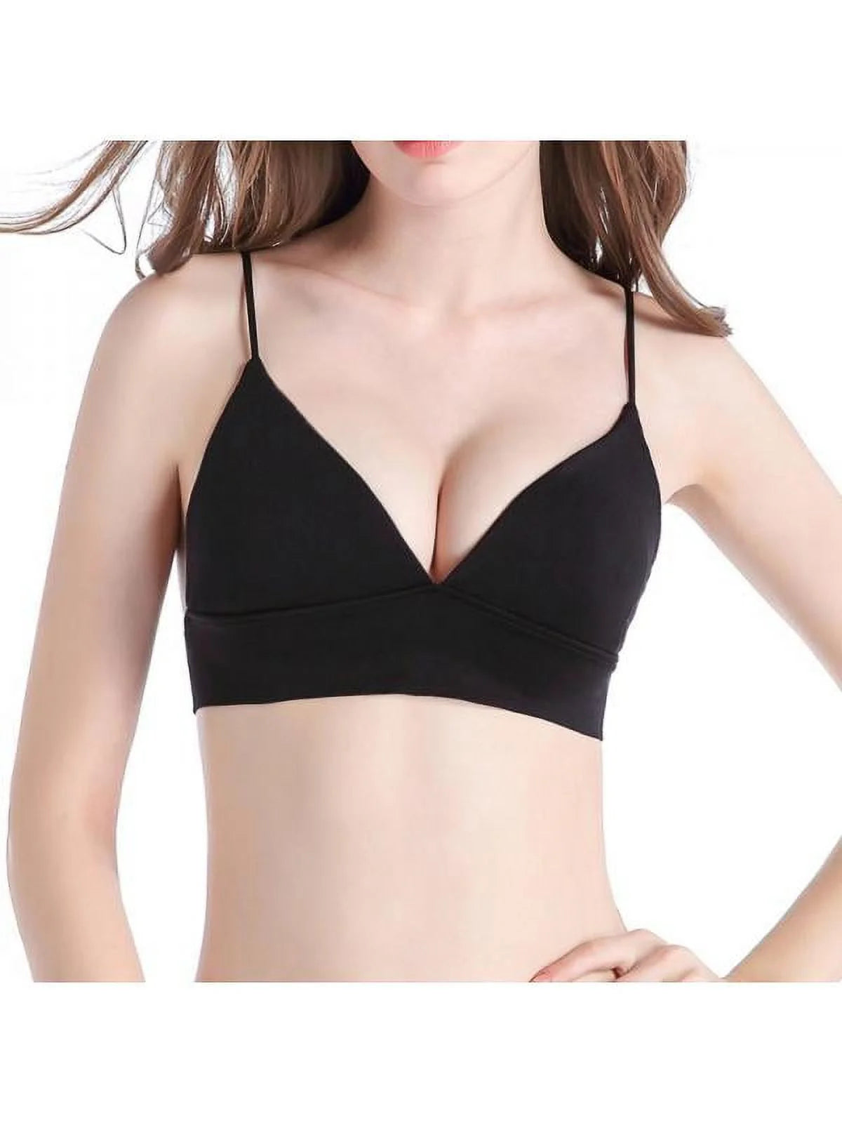 Women Thin Shoulder Strap Padded Sport Bra Lady Seamless Deep V Underwire Bra Bikini Bra Brassiere Underwear