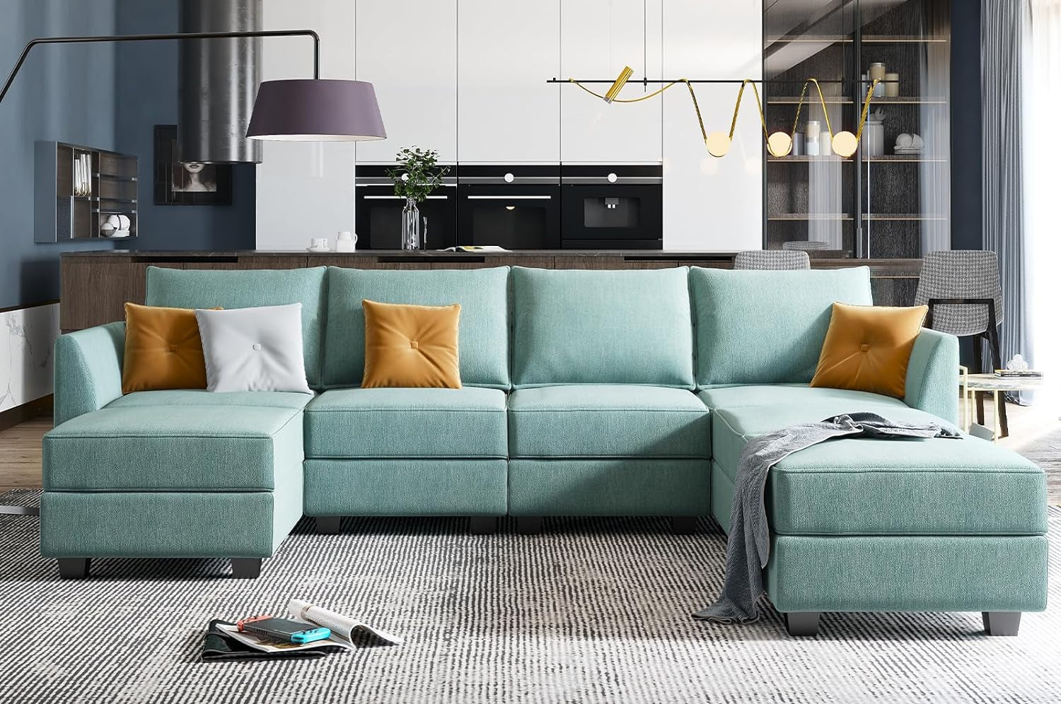 Modular Sectional Sofa U Shaped Sectional Couch with Reversible Chaise Modular Couch with Storage, Bluish Grey