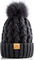 Womens Winter Ribbed Beanie Crossed Cap Chunky Cable Knit Pompom Soft Warm Hat