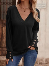 V-Neck Loose Long Sleeve T-Shirt Button