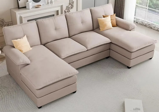 Sectional Couches for Living Room, U-Shaped Couch 4 Seat Sofa Set with Double Chaises, Modern Fabric Modular Sectional