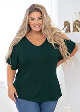 plus Size Tunic for Women Cold Shoulder Top Dark Green 2X Blouse Short Sleeve Clothing V Neck Shirts Summer Clothes