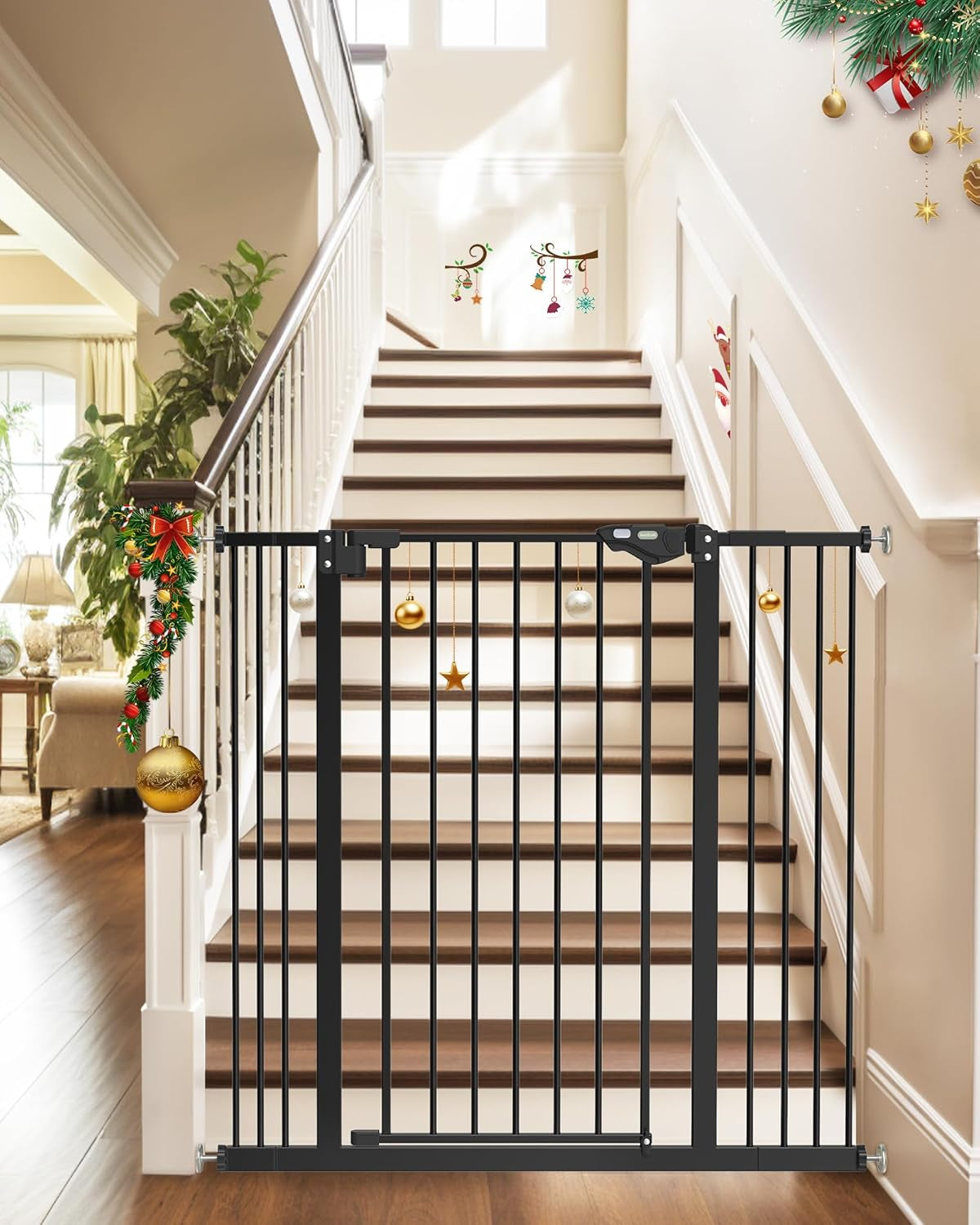 29-39.6" Baby Gate for Stairs, Auto Close Both Sides Dog Gate with One-Hand Opening, 30" Tall Safety Gates for Pets, Hallways, Bedrooms, Wall Pressure Mount No Drill, White