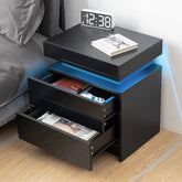 High Gloss LED Nightstand Set of 2 Black Bedside Table with 2 Drawers Modern Night Stand with Drawer Side Table Cabinet with Led Night Stands for Bedroom Side Table for Bed Home Furniture.