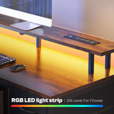 55.1" LED Gaming Desk with Drawers, Computer Desk with Outlets, Office Desk with 4 Drawers, Corner Desk, Writing Desk in Brown