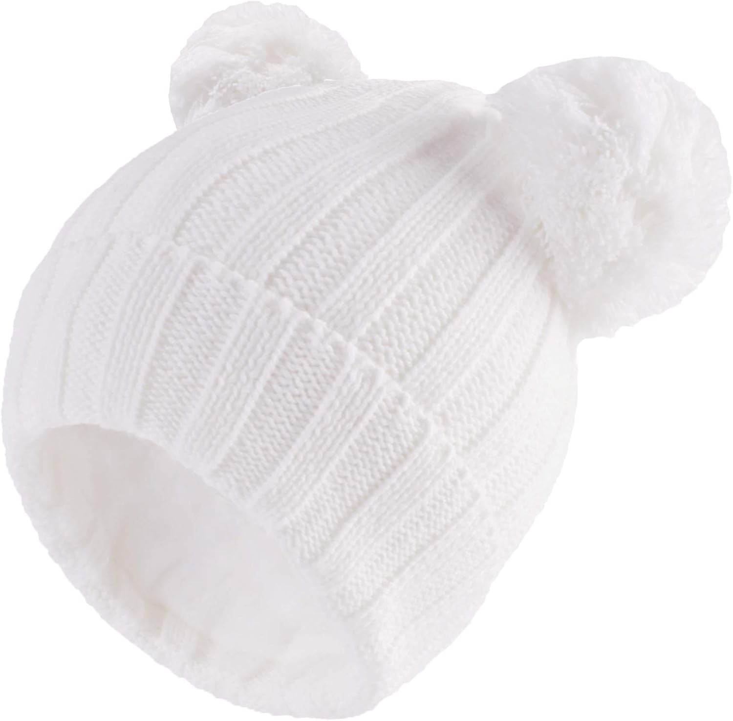 Winter Warm Knitted Baby Hats for Girls Pom Pom Kid Toddler Boys Beanies Cap with Fleece Lining