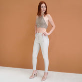 Faux Leather Pants for Women Stretch High Waisted Pleather Leggings with Zipper White