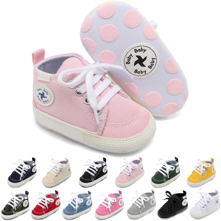 Baby Girls Boys Shoes Soft Anti-Slip Sole Newborn First Walkers High Top Canvas Denim Unisex Infant Sneaker