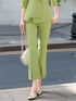 Yellow Pants Woman High Waist Office Ladies Split Flare Wide Leg Fashion Pink Green Black Trousers Cropped