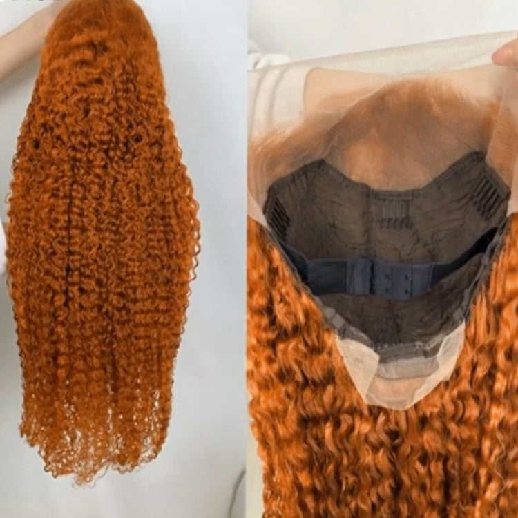 Ginger Orange Deep Wave Wigs Human Hair Colored 13X4 HD Curly Lace Frontal Wig.