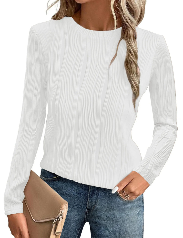 Textured Blouses for Women Crewneck Dressy Womens Tops Casual Long Sleeve Fall Shirts