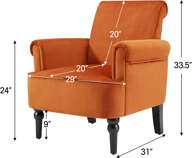 Modern Lounge Accent Chair, Comfy Velvet Fabric Armchair with Gourd Leg, Upholstered Chairs for Living Room, Reading Room, Bedroom, Orange