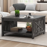 Dexturs Square Coffee Table, Farmhouse Coffee Table with Half Open Storage Compartment, Rustic Gray