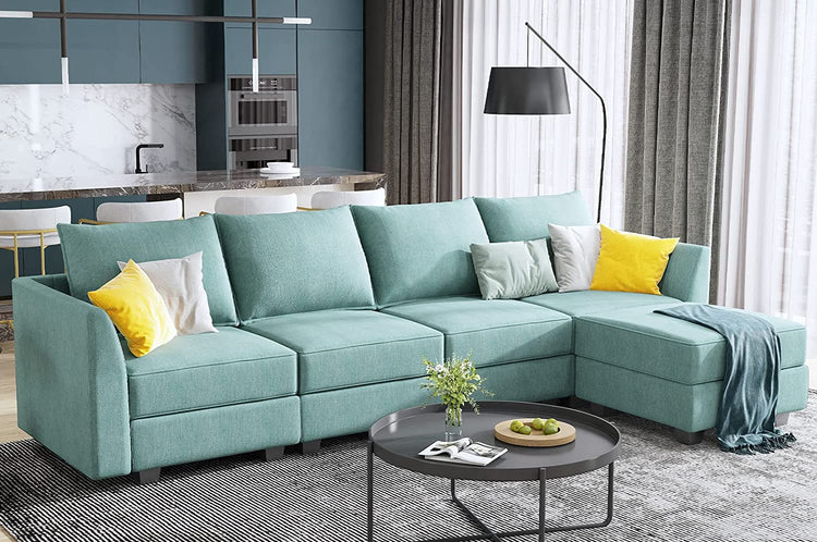 Modular Sectional Sofa U Shaped Sectional Couch with Reversible Chaise Modular Couch with Storage, Bluish Grey