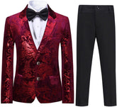 Boys Jacquard Suit Slim Fit Tuxedo Suits Jacquard Notch Lapel Tux Jacket Pants Party Formal Wear