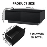 LED Coffee Table with 4 Drawers Center Cocktail Side Table Black High Gloss Finish.