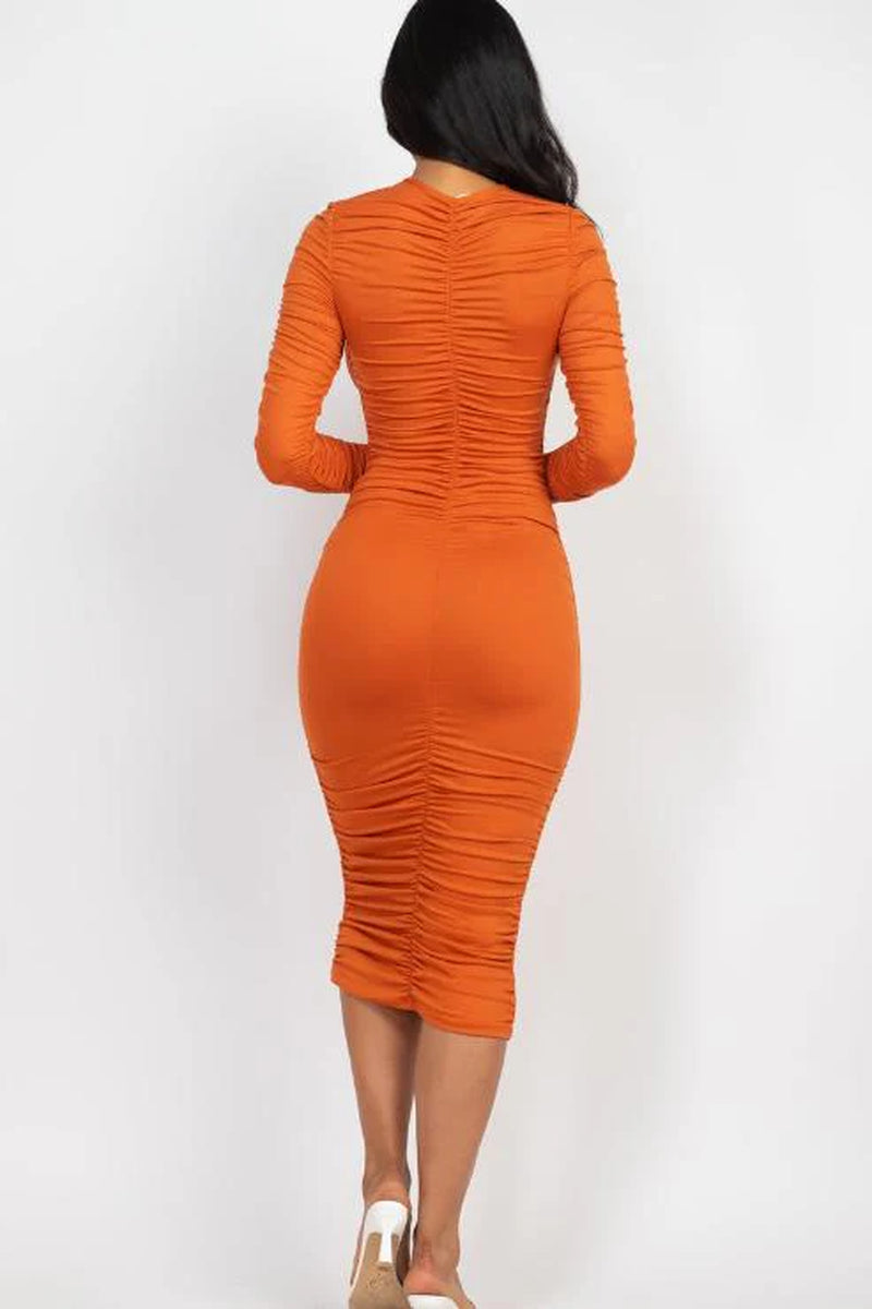 Ruched Long Sleeve Midi Dress (CAPELLA)