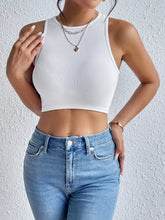 Solid Ribbed Crop Tank Top, Casual Sleeveless Basic Summer Top, Women&