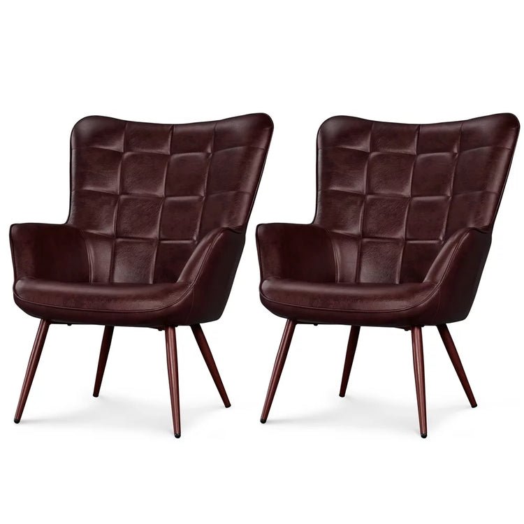 Mid-Century Modern Faux Leather Wingback Accent Chair, Brown