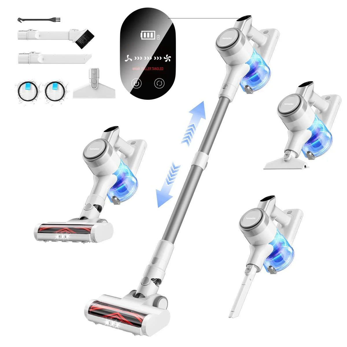 Cordless Vacuum Cleaner, 300W 23Kpa Powerful Suction Vacuum with LED Display, 3 Suction, 48Mins Runtime, Lightweight Stick Cleaner with Sofa Brush for Hard Floor/Carpet/Pet Hair/Car, Black.