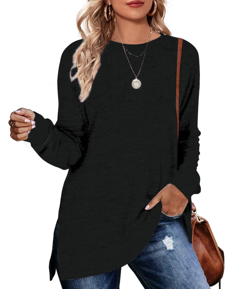 Sweatshirt for Women Long Sleeve Shirts Tunic Tops Color Block Crewneck Sweatshirts Side Split