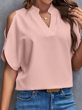 LUNE Solid Cold Shoulder Split Sleeve Popover Blouse