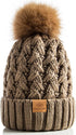 Womens Winter Ribbed Beanie Crossed Cap Chunky Cable Knit Pompom Soft Warm Hat