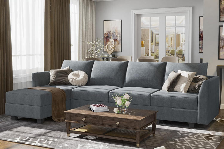 Modular Sectional Sofa U Shaped Sectional Couch with Reversible Chaise Modular Couch with Storage, Bluish Grey