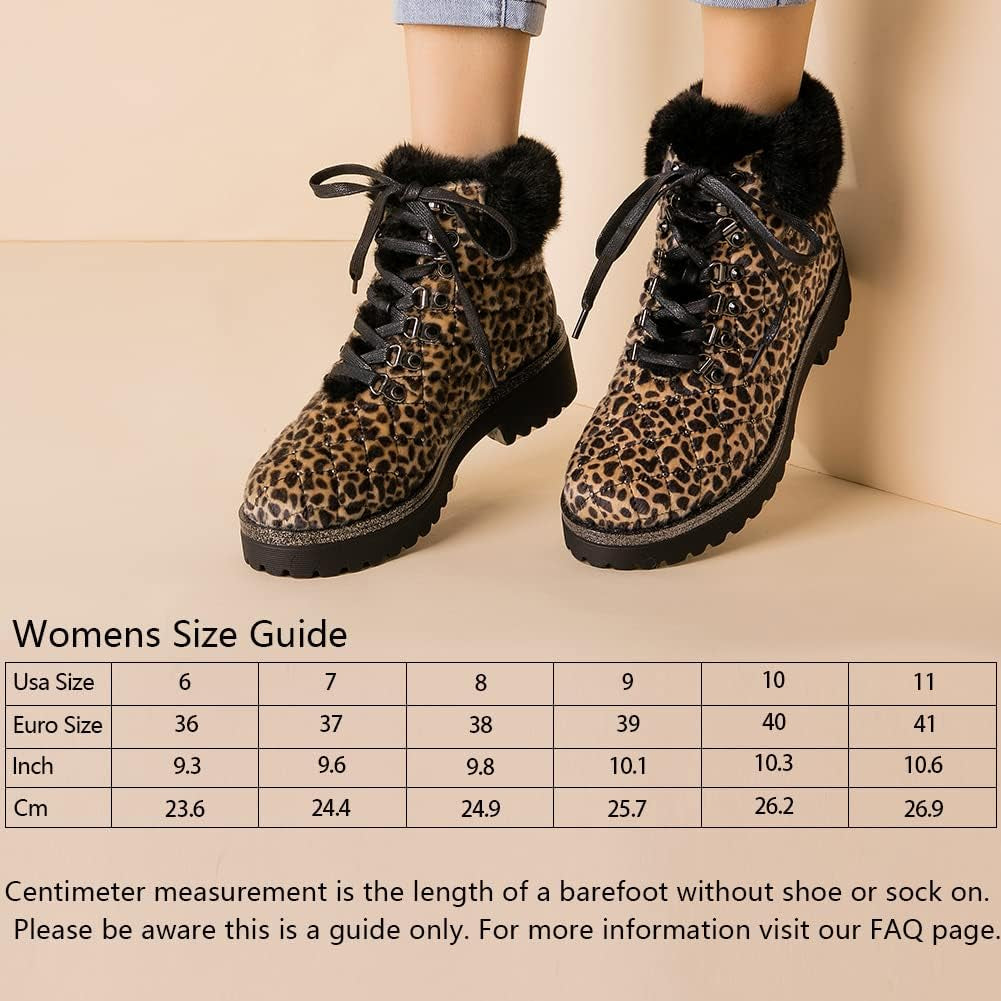 Winter Boots for Women Suede Warm Lined Fur Winter Ankle Snow Boots Lace up Cold Weather Outdoor Mid Calf Booties Platform Shoes,Flash Leopard,10