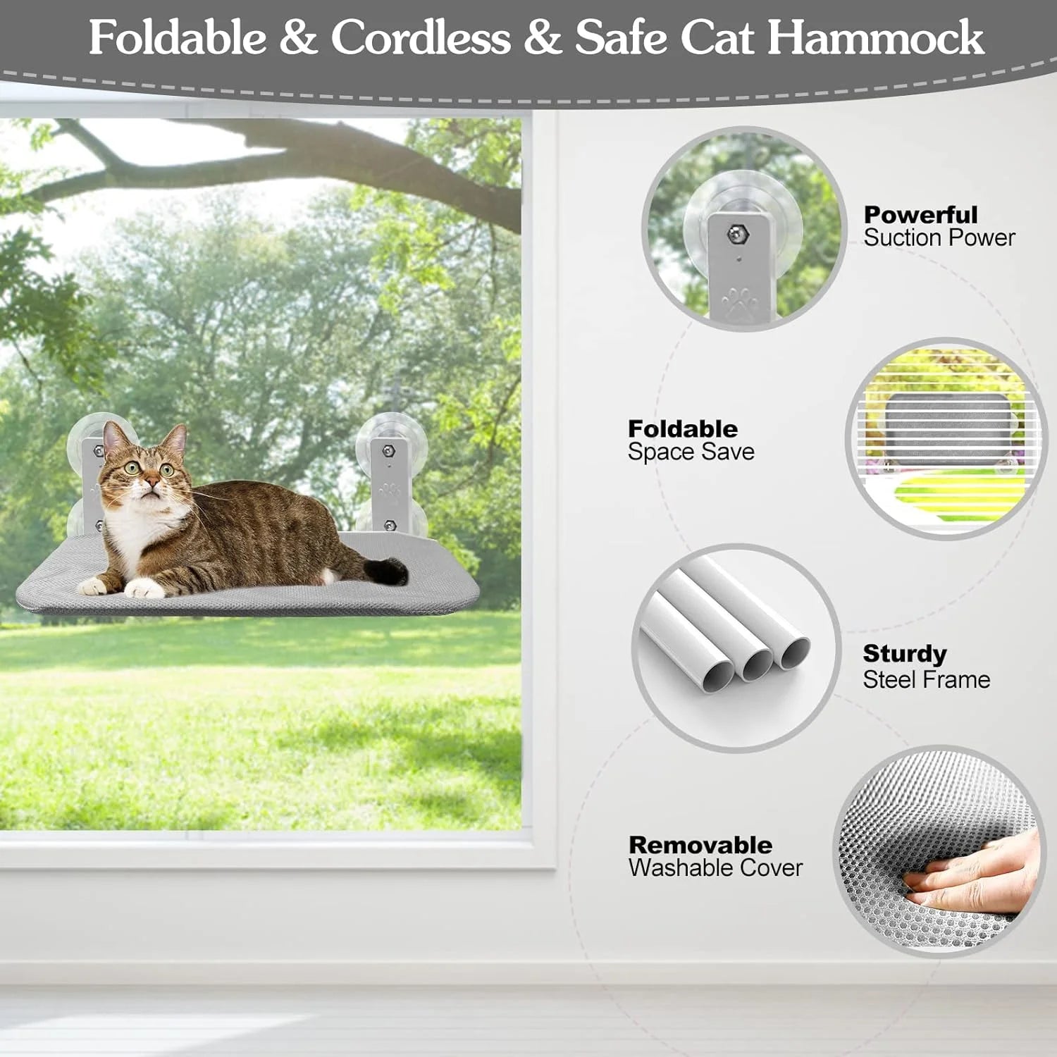 Cat Window Perch,  Kitten Hammock & Shelf for Wall ,Foldable Pet Beds for Indoor Cat, Gray.