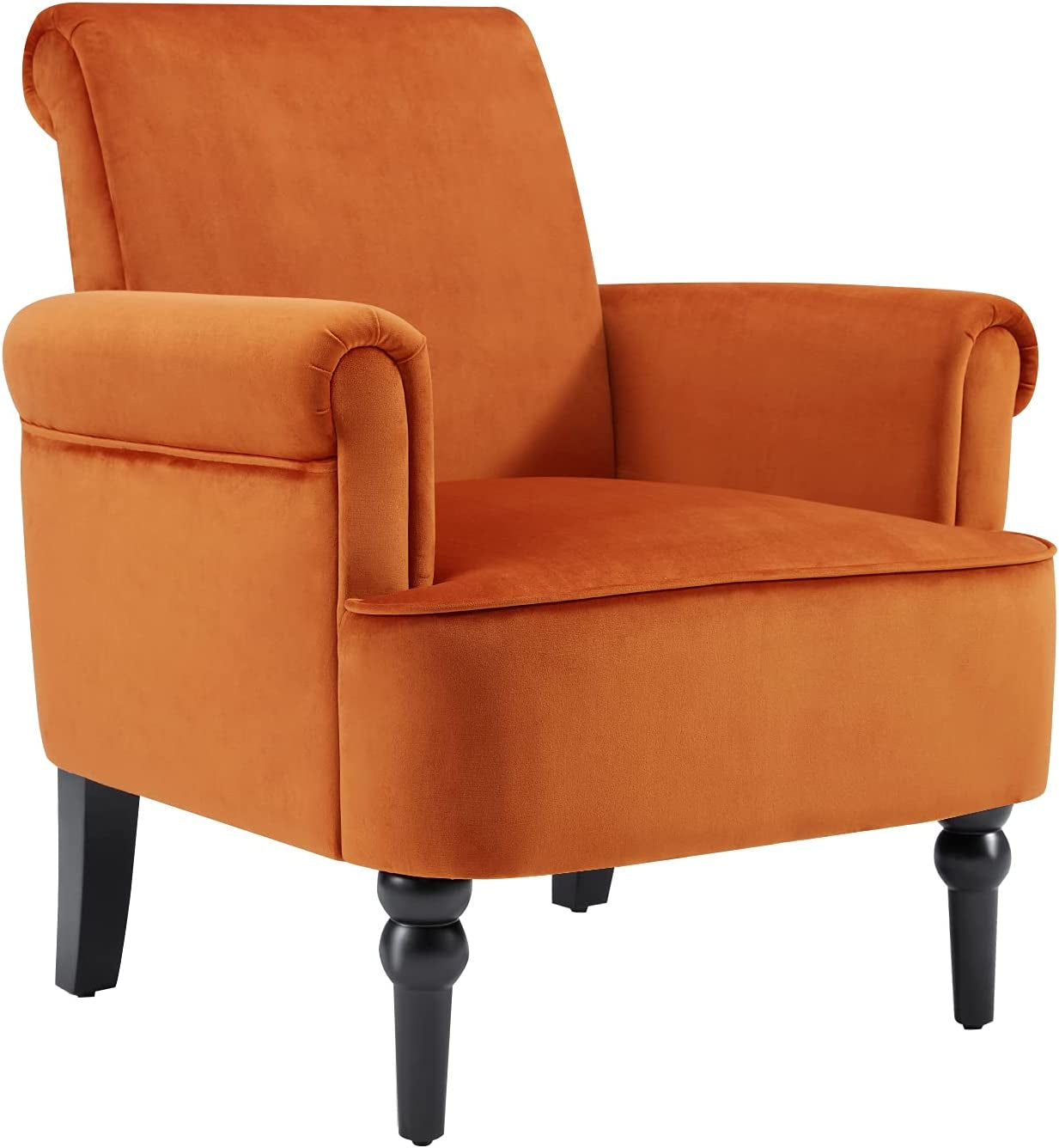 Modern Lounge Accent Chair, Comfy Velvet Fabric Armchair with Gourd Leg, Upholstered Chairs for Living Room, Reading Room, Bedroom, Orange