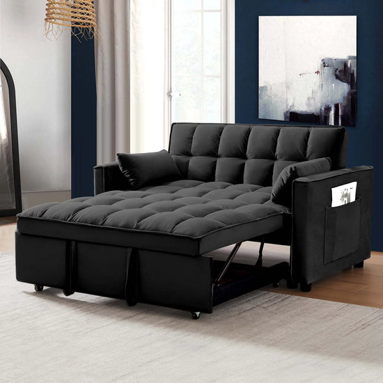 Loveseat Convertible Sleeper Sofa Bed, Black.