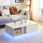 LED Coffee Table with 1 Drawers, High Gloss Cocktail Table Accent Furniture for Living Room 43.3" Black