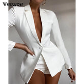 2021 Solid Elegant Two Piece Set Women Loose Cleavage Long Sleeve Low V-Neck Suit Top+Classy Slim Casual Go Out Wear Pants