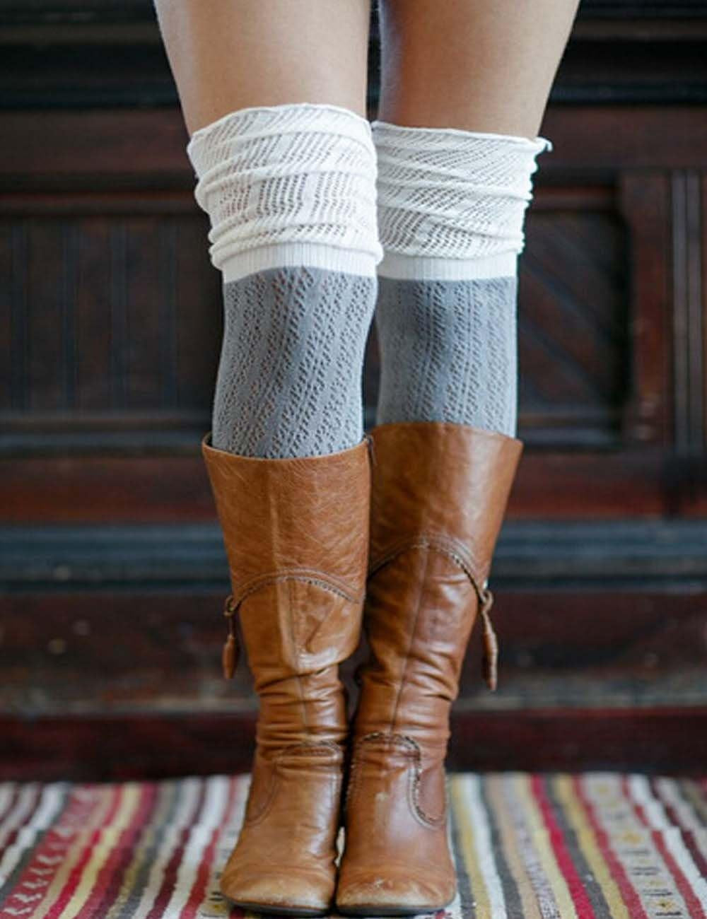 2 Pairs Lace Knit Warmers Knee High Boot Socks Winter Boot Warm Cotton Socks